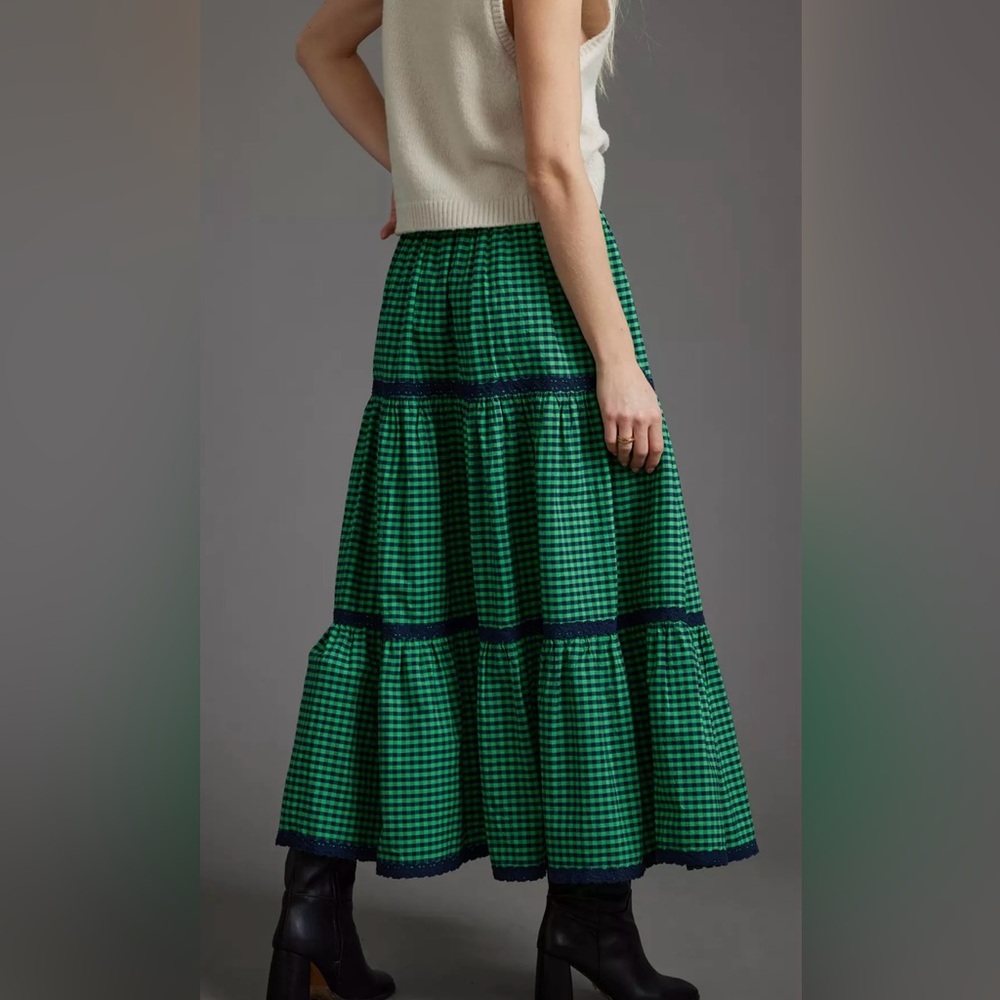 🆕 Listing!  Anthropologie | Navy & Green Gingham Maxi Skirt